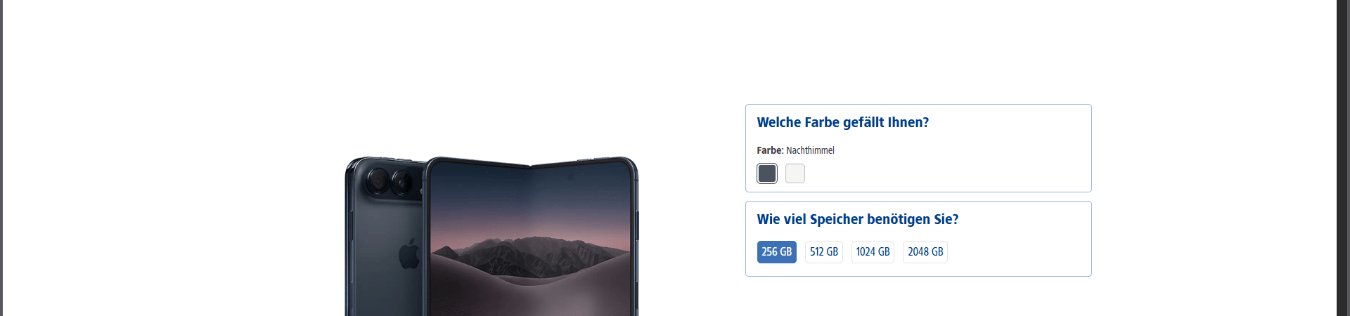 Aufgeklapptes iPhone Duo mit sichtbarem Innen- und Außendisplay