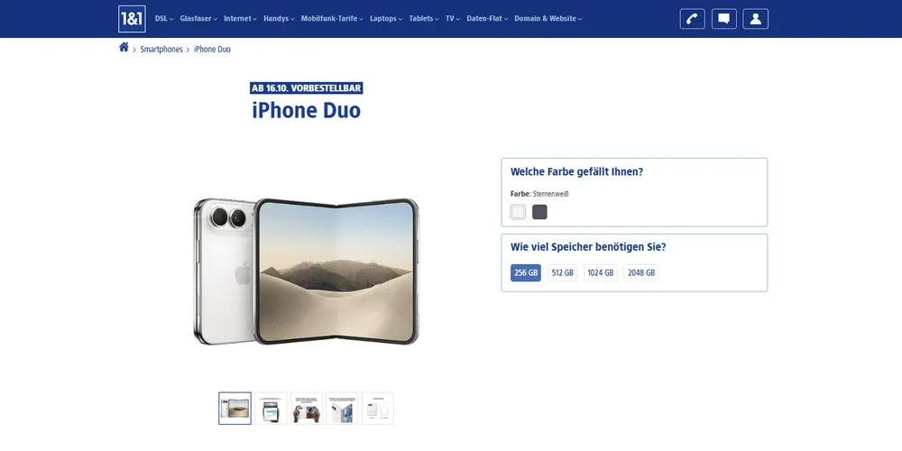 iPhone 18 Pro Max in Silber mit Farbauswahl und Speicheroptionen
