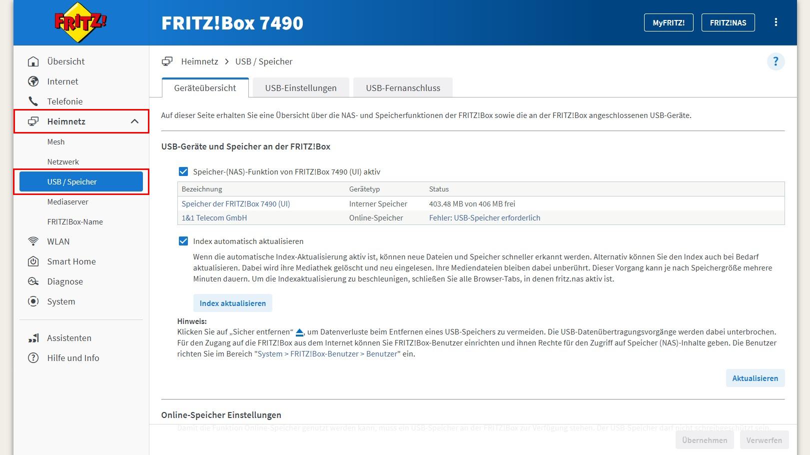 Fritzbox speichern einrichten
