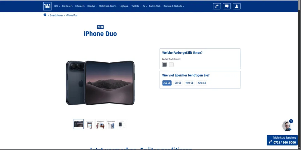 Aufgeklapptes iPhone Duo mit sichtbarem Innen- und Außendisplay