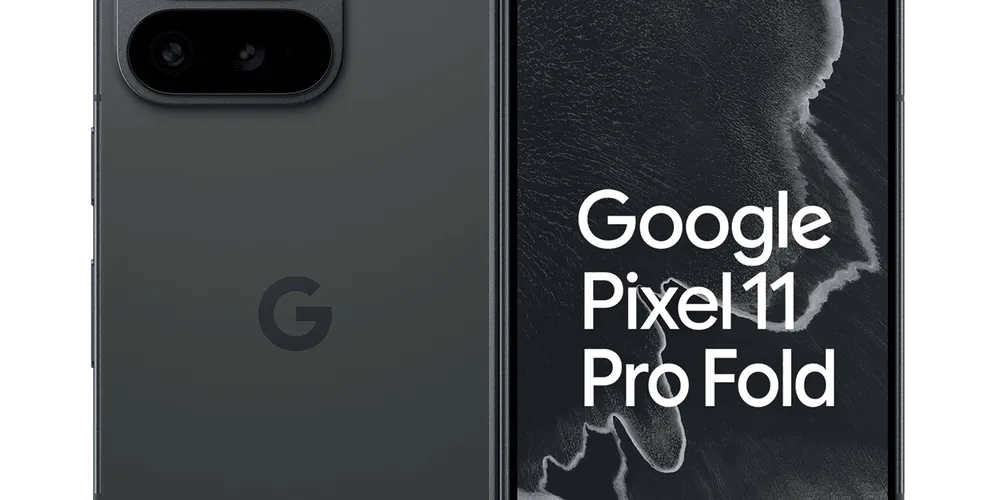 Google Pixel 11 Pro Fold aufgeklappt mit Rückseite und Außendisplay