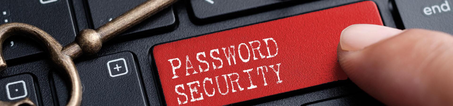 Computertastatur, deren Enter-Taste die Aufschrift „PASSWORD SECURITY“ hat