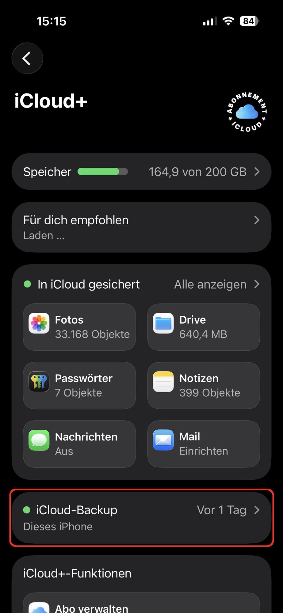 iPhone iCloud Backup auswählen