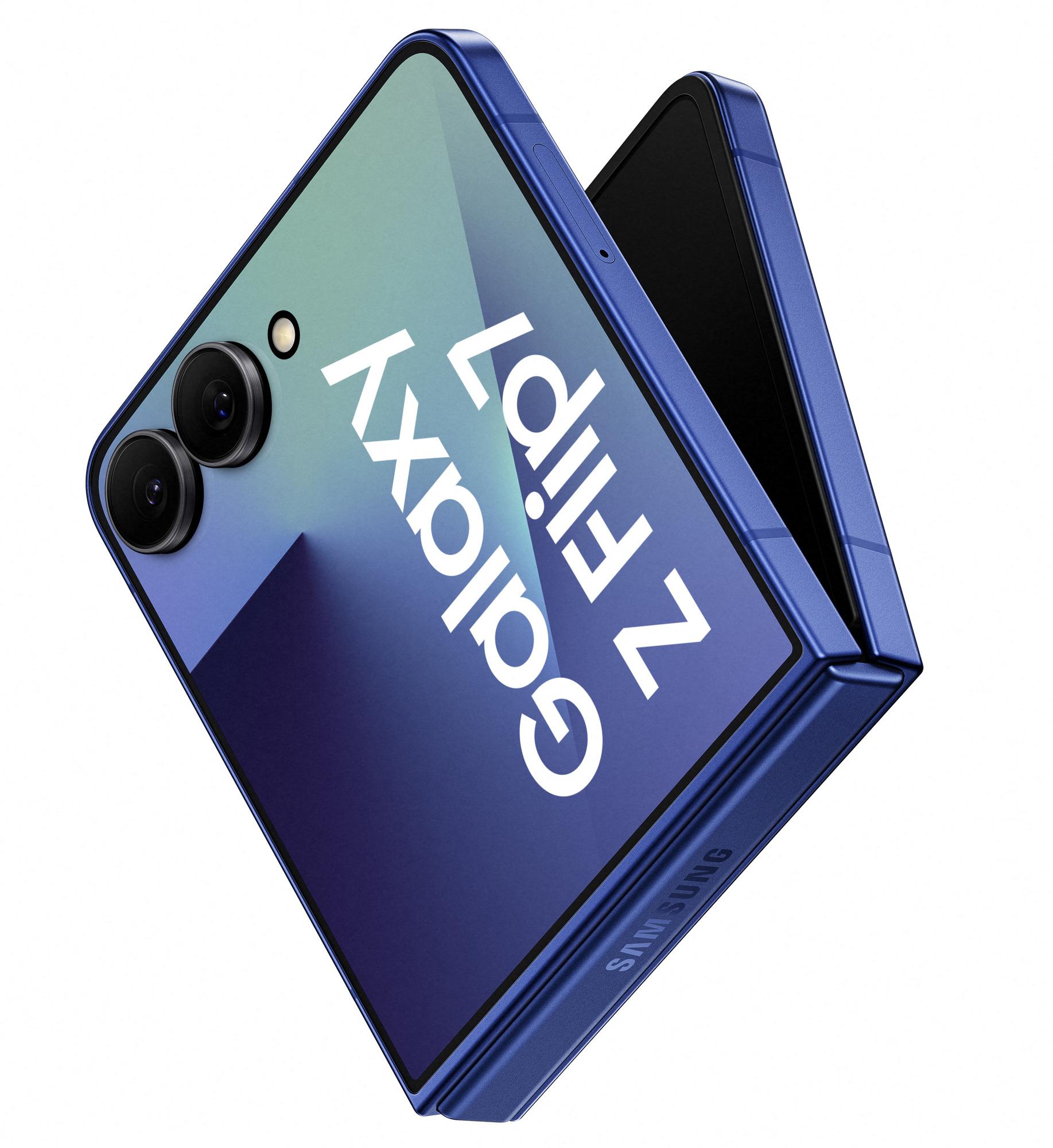 Samsung Galaxy Z Flip7 zugeklappt in dunkelblau