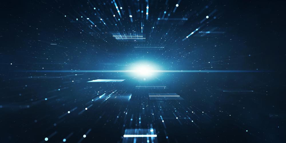 Abstrakte Darstellung einer schnellen digitalen Datenübertragung mit Lichtpartikeln