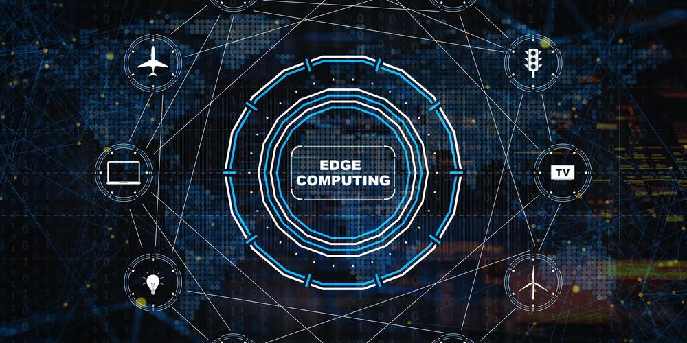 Abstrakte Edge-Computing-Grafik mit vernetzten Symbolen