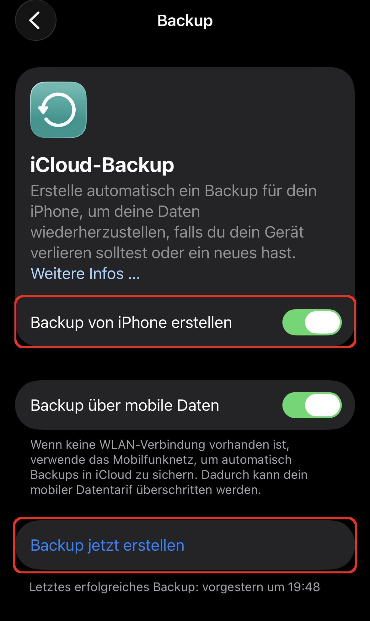 iPhone iCloud Backup erstellen