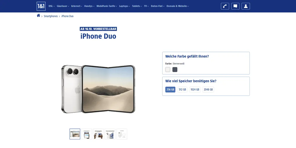 iPhone Duo in Sternenweiß mit aufgeklapptem Display