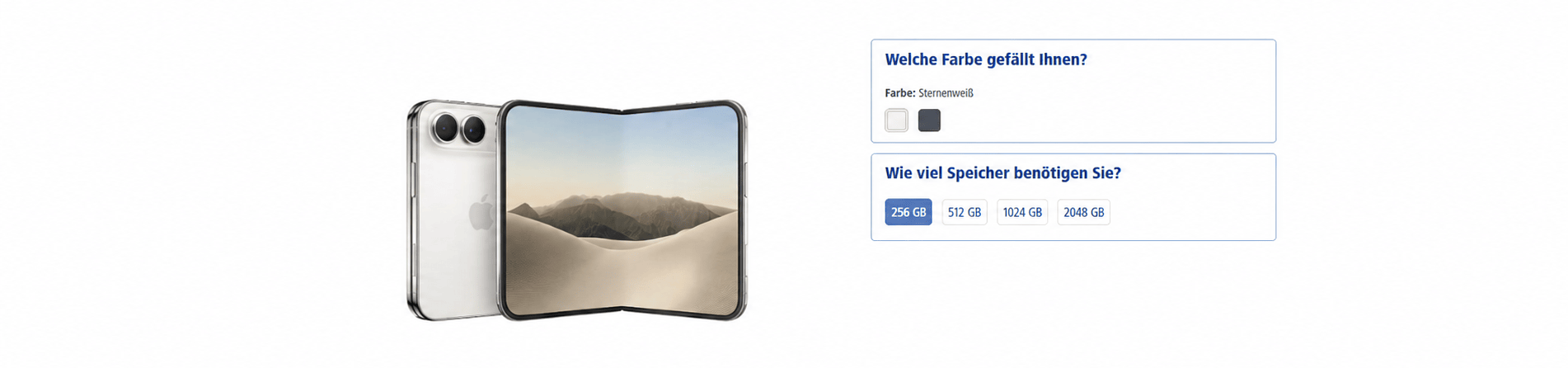 iPhone Duo in Sternenweiß mit Farbauswahl und Speicheroptionen