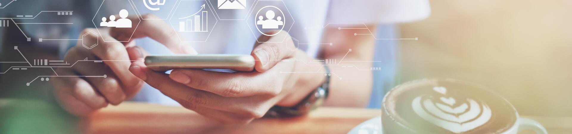 Ein Smartphone mit digitalen Symbolen darüber