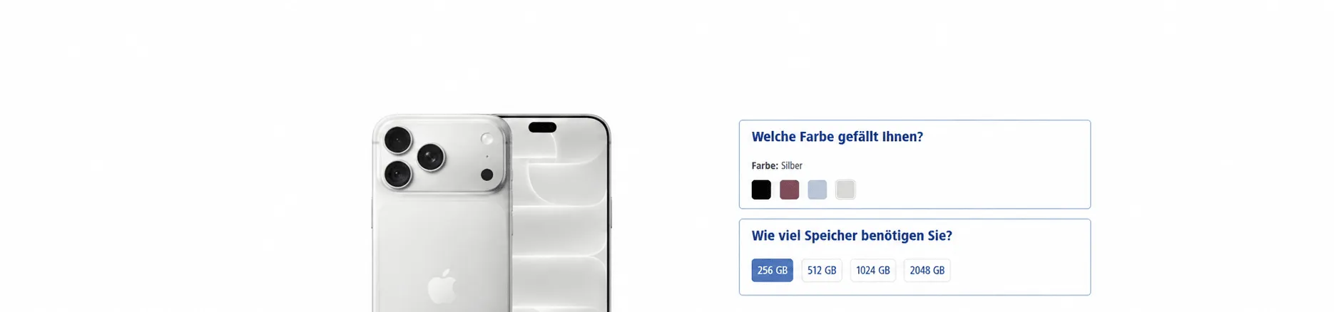 iPhone 18 Pro Max in Silber auf der 1&1 Produktseite