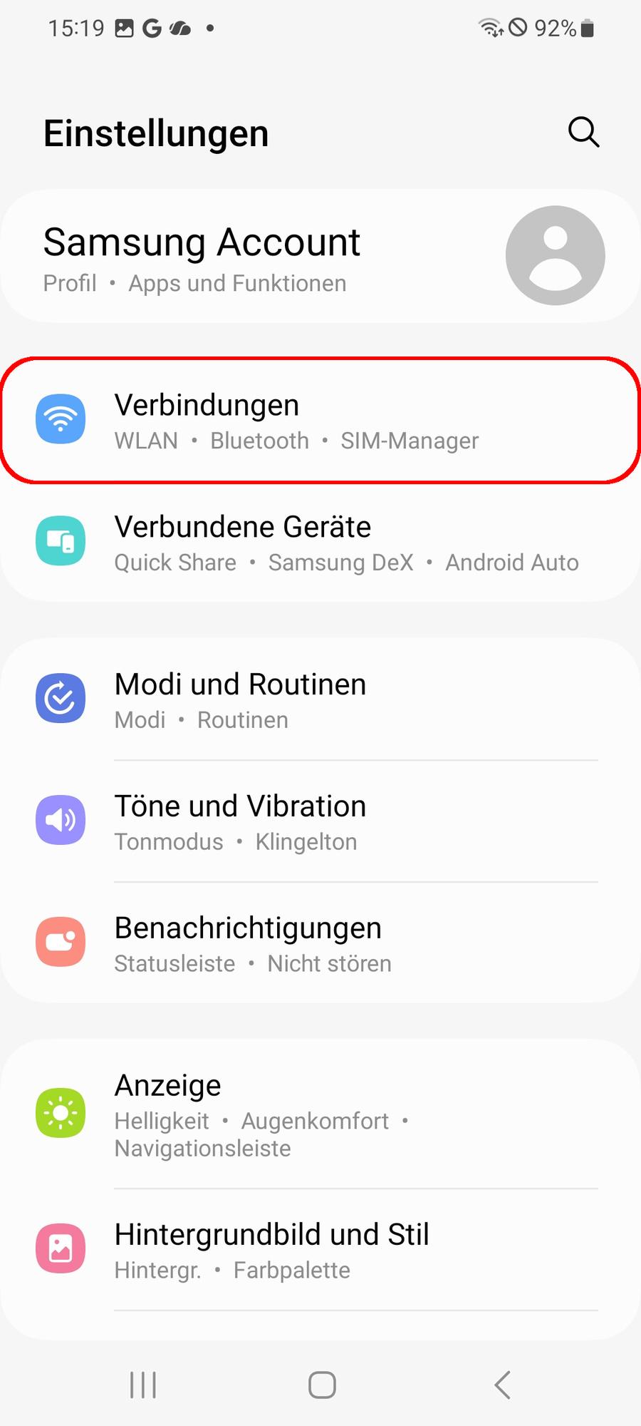 Einstellungen auf einem Android-Smartphone