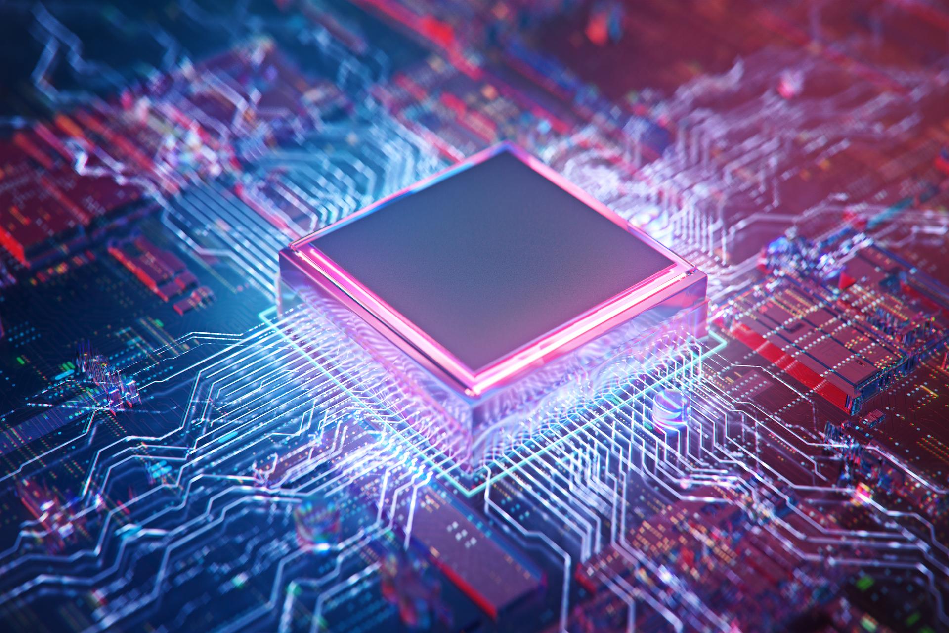 Computerchip mit Datenströhmungen