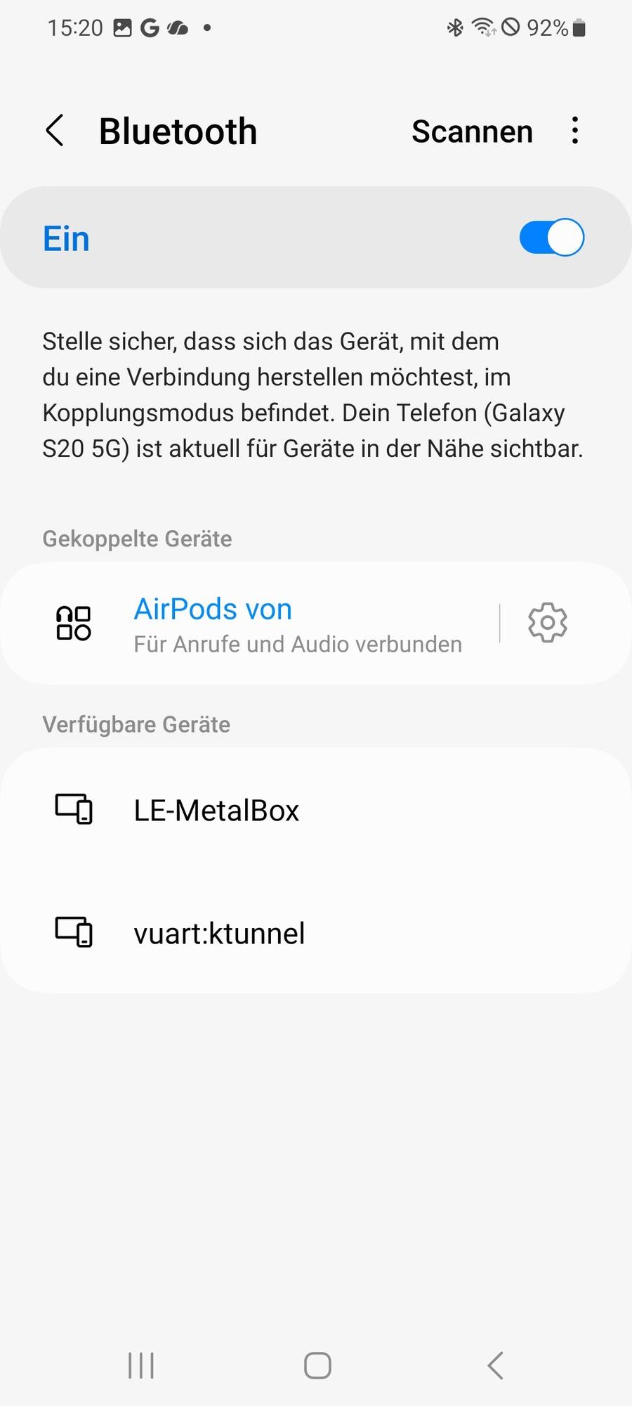 Anzeige der gekoppelten Geräte