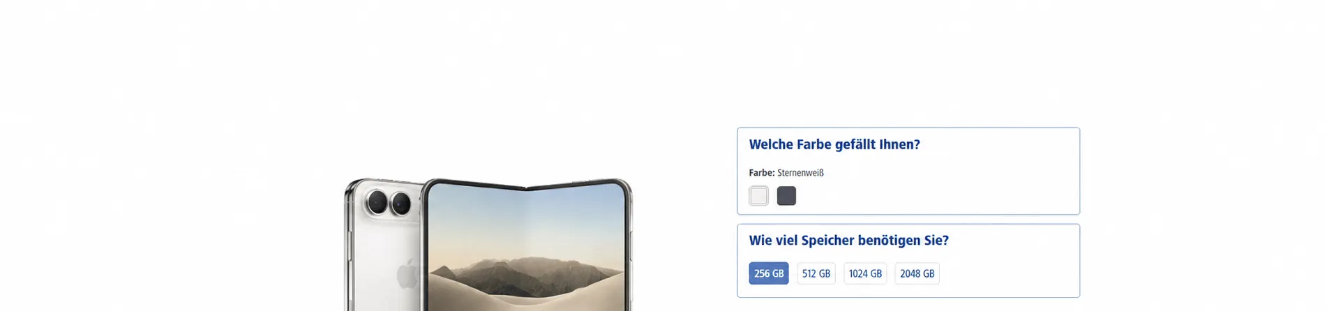 iPhone Duo in Sternenweiß mit aufgeklapptem Display