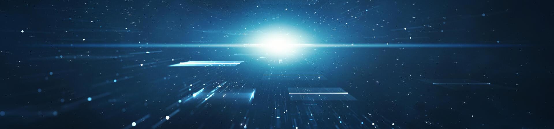 Abstrakte Darstellung einer schnellen digitalen Datenübertragung mit Lichtpartikeln