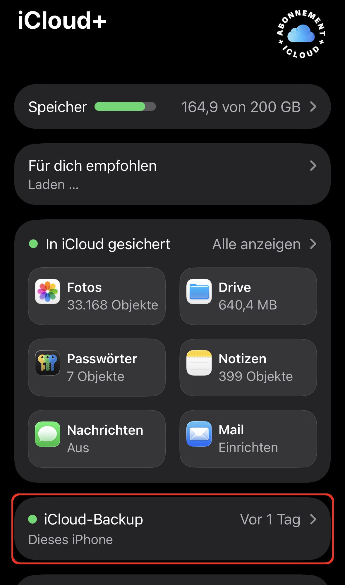 iPhone iCloud Backup auswählen