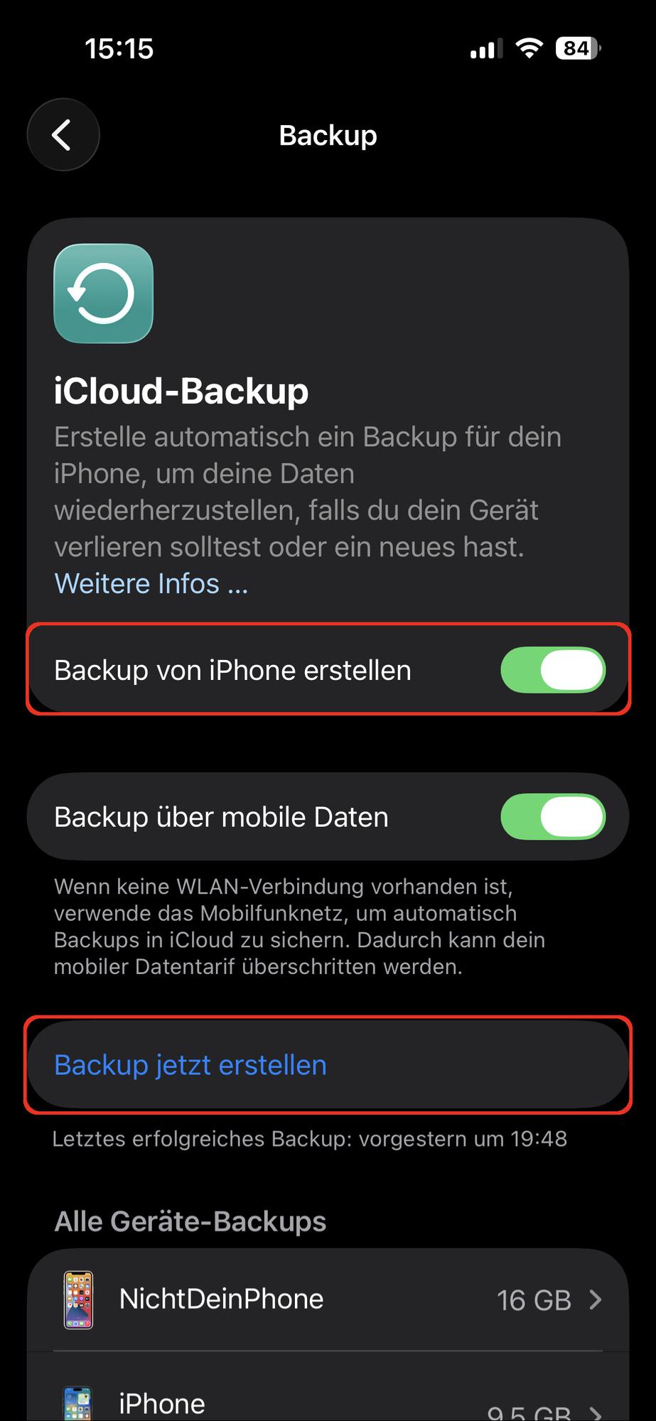 iPhone iCloud Backup erstellen
