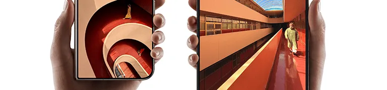 Zwei Ansichten des iPhone Duo zeigen das kompakte Außendisplay und das aufgeklappte große Innendisplay
