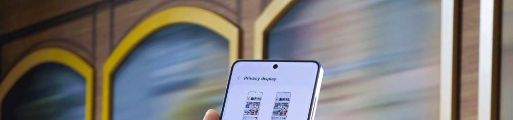 Smartphone mit geöffneten Sichtschutz-Einstellungen vor verschwommenem Hintergrund