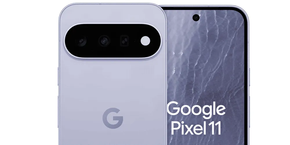 Google Pixel 11 in Silber, Vorder- und Rückseite mit Kameramodul