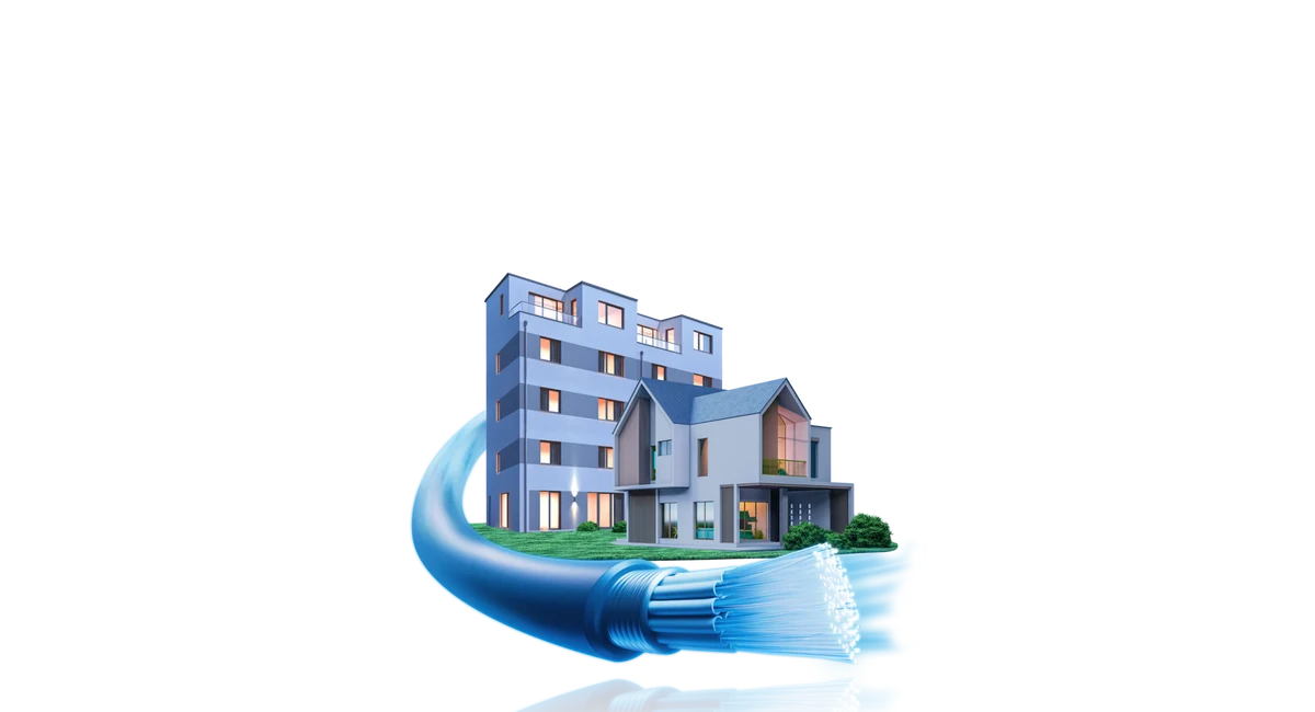 bild von einem glasfaserkabel und wohnhaus