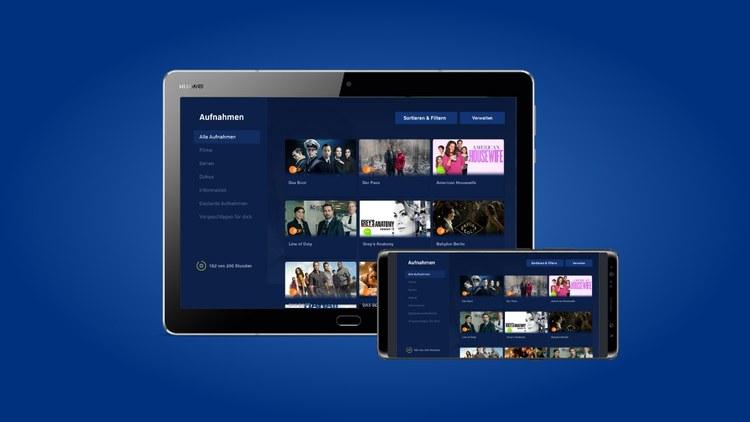 tablet und smartphone zeigen mediathek von eins und eins tv app