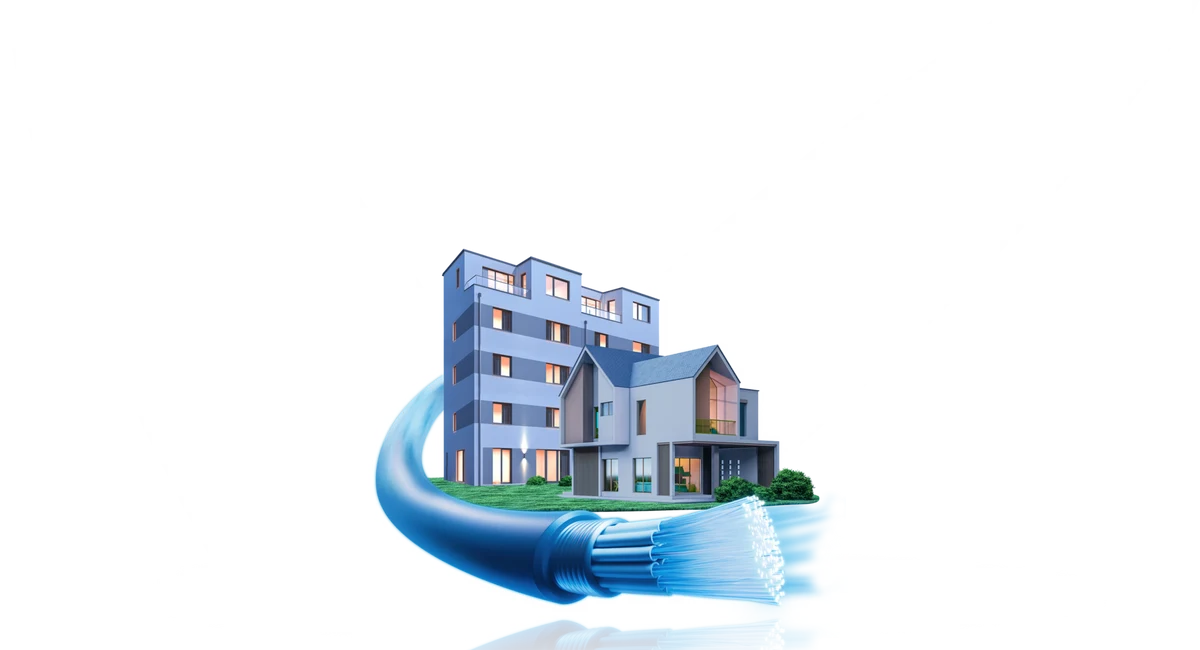 bild von einem glasfaserkabel und wohnhaus