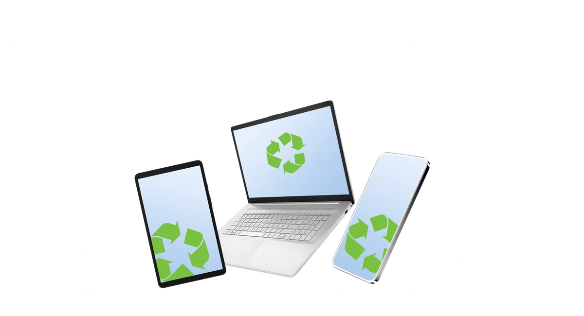 handy tablet laptop diplay zeigt refurbished logo