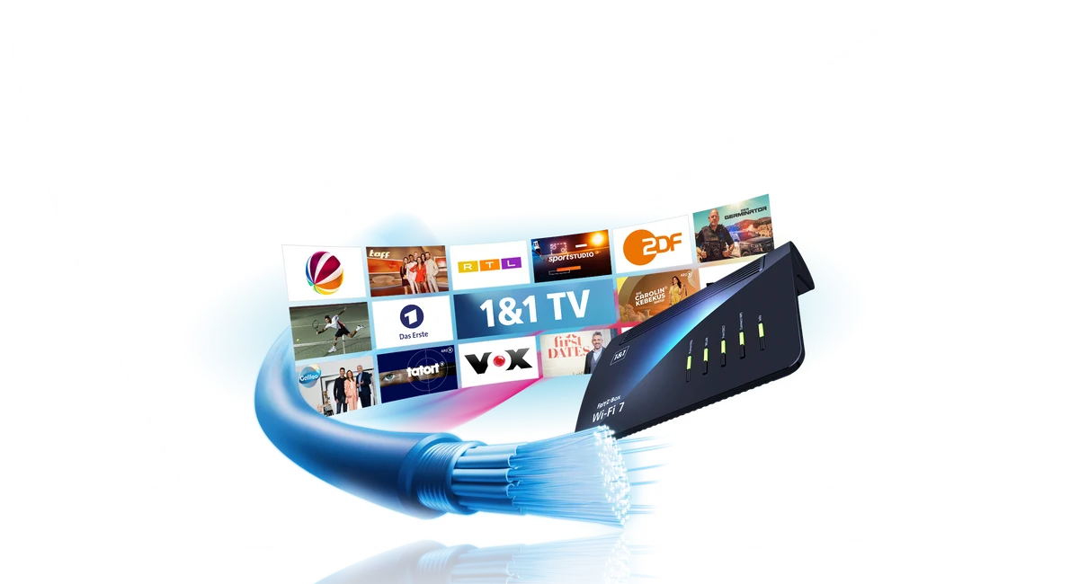 tv tapete mit router und glasfaserkabel